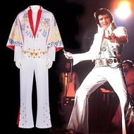White Elvis Presley Character Performance Costume, Rock Singer Cosplay Party Performance Costume 270
