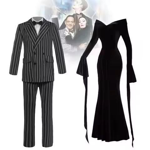 Film Gomez Addams Cosplay Morticia Costume Dress Halloween Carnival Outfit Adult Kid Coat Shirt Pant