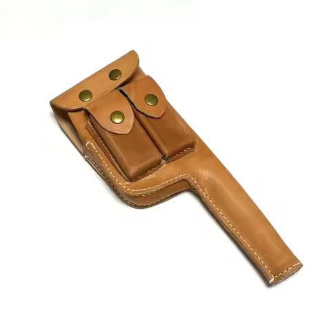 Military WWII German Mauser C96 Broomhandle Leather Holster With Strap Brown
