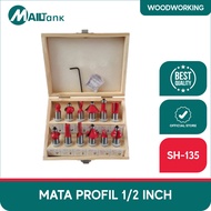 MAILTANK Mata Profil Besar 1/2 Set 12 Pcs Router Bit Set Kotak Kayu Lengkap