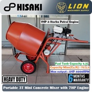 HISAKI/TOKU Portable 3T Mini Concrete Mixer With 7.0HP Petrol Engine (Japan Technology) - 6 Months W