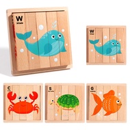 R1A9M Wooden Kids Wooden Animals Puzzle Educational Matching Traffic Wood Puzzle Toys Tangram Jigzaw