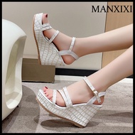 MANXIXI Fashion Women Wedge Heels 3.93 Inches Beautiful Rhombic Pattern Sandals (Size 35-41)