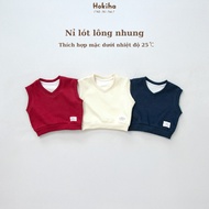 Basic velvet-lined felt vest with tag for Hokiha boys and girls, thick, warm fur-lined felt fabric, 