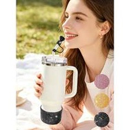 Sparkling Rhinestone Decorated Silicone Cup Sleeve And Crown Straw Lid, Suitable For 30oz And 40oz C
