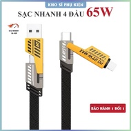 4-Head Fast Charging Cable 1m (65W). 4-in-1 Anti-Tangle and Breakage Charging Cord - Phone charging 