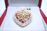 S.R. จี้ทองพลอยนพเก้าหัวใจล้อมเพชรน้ำหนักพลอยรวม 4.39 กะรัตเพชรเม็ดละ 10 กะรัต พร้อมใบรับรองสินค้า เ