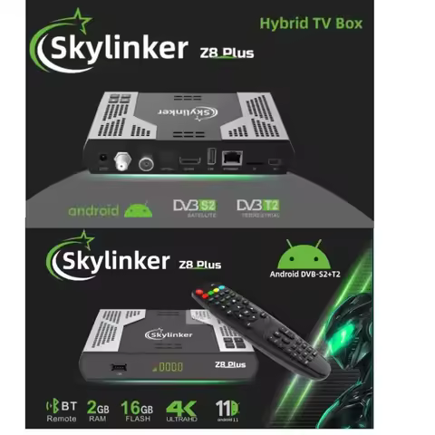 Skylinker Z8 Plus Hybrid Android OTT+ DVB-S2+DVB-T2 HD 4K TV Box H265 2+16GB 5G Wifi OTT DVB-S2 Sate