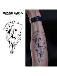 Inkartlink 8*14cm 1入組撲克牌設計的草本水果汁臨時紋身貼紋,紋身、15天紋身、半永久性紋身、逼真的假紋身,持久1-2週