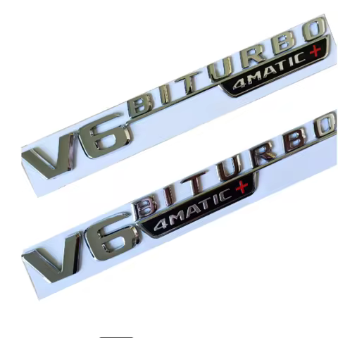Glossy Black Metta Black Chrome Emblem for Mercedes Benz V6 BITURBO 4matic+ Car Styling Fender Badge