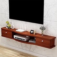 WANGPP Floating TV Stand Wall-Mounted Shelf/TV Cabinet Entertainment Center Cabinet Component,Wall Mounted Media Console,with 2 Drawers Home Furniture (Color : Brown Red, Size : 140x24x18cm)
