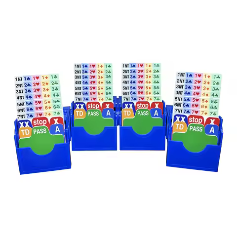 Bridge Bidding Box Set of 4, Blue Duplicate Contract Bridge Bidding Cards with Plastic Holder, Profe