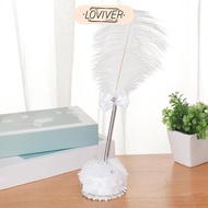 LOVIVER White Feather Pen with Holder Wedding Supplies Feather Calligraphy Pen Decorative Wedding Si