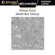 Selena Grey 60x60 Rec Glossy PLATINUM Keramik Lantai Licin Motif Marmer Warna Abu