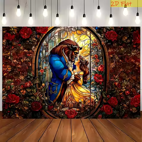 2D flat - Flat 2D banner, Beauty and the Beast - Birthday and wedding Party decorations - Family and