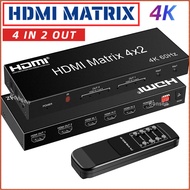 4x2 HDMI Matrix with Audio Extractor 4K 60Hz Matrix HDMI 2.0 Switch Splitter 4 In 2 Out with Optical