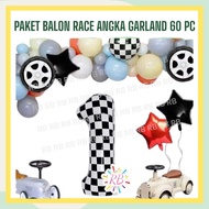 RACE CAR NUMBER Balloon Package 60 PCGARLAND Racing CAR Birthday Decoration/