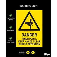 DANGER PINCH POINT SIGN, WARNING SIGN, ELECTRIC HAZARD SIGN, DANGER HIGHLY FLAMMABLE