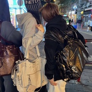 Korean Niche Deinet Large-Capacity Motorcycle Bag Tote Bag Rivet Portable One-Shoulder Underarm Mess