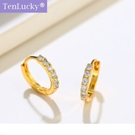 TenLucky Environmental Healthy Luxury Gold Color Bling Round Circle Zircon Hoop Earrings for Girl Women with Jewelry Box Birthday Valentine Gifts Anting Emas 916 Gold Color S925 925 Silver Earrings