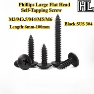 [HL-ZGLS] Black SUS304 Phillips Large Flat Head Self-Tapping Screw M3/M3.5/M4/M5/M6 Cross Umbrella H