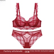 Black Sexy Lingerie Set For Women Plus Size Floral Embroidery Mesh Lace Underwear Ultra Thin Transpa