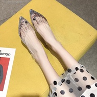 transparent shoe❍✁▲Women Rhinestone Transparent Sandal Heels Peep Toe Pointed Low Heel