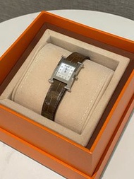 Hermes HEURE H 鑽石 啡色 lisse 鱷魚皮皮帶女裝手錶