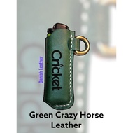 Green leather lighter case / sarung lighter kulit  cricket logo engrave with Dring 109