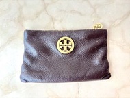 Tory Burch 真皮化妝包 手袋 dark brown chocolate clutch pouch