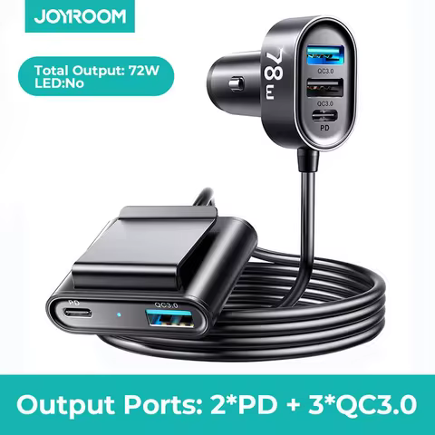JOYROOM 78W Car Charger 5 Ports USB C Fast Charging PD3.0 QC4.0 QC3.0 PPS Type C Adapter for Car Cig