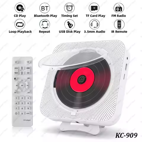 Portable CD Player Bluetooth Speaker Stereo CD Players LED Screen Wall Mountable CD Music Player wit