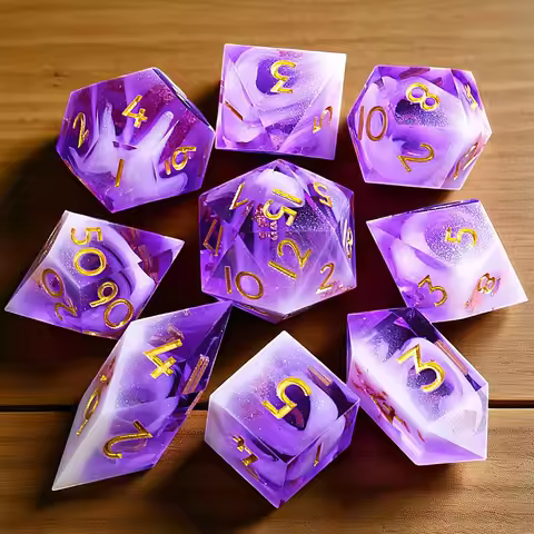 9 Polyhedral Resin DnD Dice Sets Violet Cloud Mirage