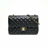 CHANEL CF口蓋包小號23黑色羊皮20開金扣菱格紋肩背包