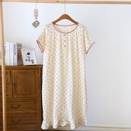 Women 100% Cotton Crepe Short Sleeve Indoor Sleepwear Women Sleepdress Large Size Fresh Simple Sweet