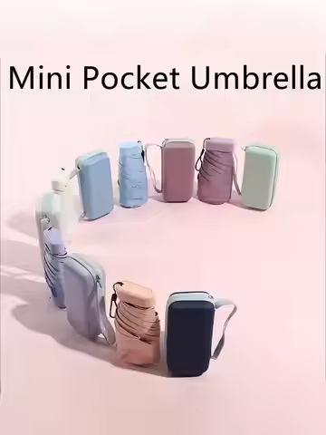 1pc Mini Folding Umbrella, Pocket-Sized Waterproof Portable Travel Umbrella, Sunshade Umbrella, Wome