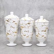 Toples Keramik Set isi 3 Permen Kue Manisan Motif Marble Fiorenza 158