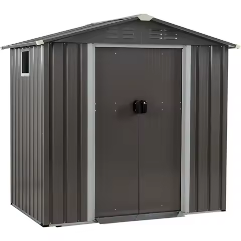 JYQAQA 6x4 FT Outdoor Garden Storage Shed,Waterproof Metal Garden Sheds with Lockable Double Door,We