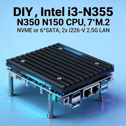 X86 P5 Fanless Mini PC Fanless Firewall Router Intel i3-N355 N350 N150 7*M.2 NVME or 6*SATA Kit HDMI