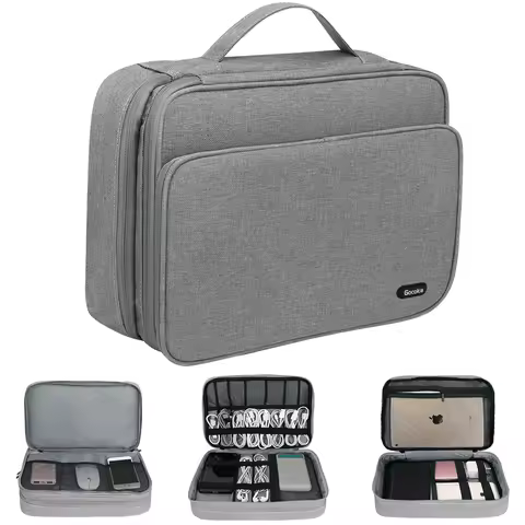 Three Layer Electronic Accessories Organizer, Storage Bag with Cable Gadget Bag Waterproof Carry Pou