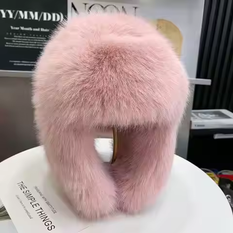 Winter Fluffy Mink Fur Bomber Hats Thick Warm Russian Ushanka Fur Hat Women Men Winter Hat Earflap K
