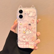 Pink Plaid White Cat Transparent Cat Case Suitable for iPhone Phone Case Suitable for iPhone 16 Pro 