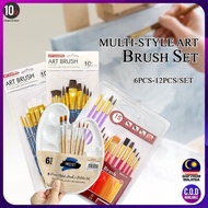 10Q Multishape Artist Brushes Set For Acrylic Oil Watercolor Paint Berus Lukisan- Pack of 5/6/7/10/1