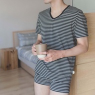 UMORFIL膠原蛋白橫條V領短袖親膚消臭男內衣-共4色