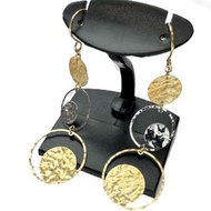 三排圓形耳環，K18YG 黃金/K18WG 白金，2.0克，女士