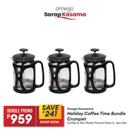 Omega Houseware Holiday Coffee Time Bundle: Crumpet Coffee & Tea Maker French Press 1L  3pc Set
