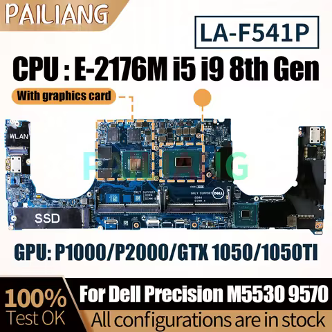 LA-F541P For Dell Precision M5530 9570 Notebook Mainboard 0KMYJT 09CHJ6 E-2176M i5 i9 8th UMA GPU La