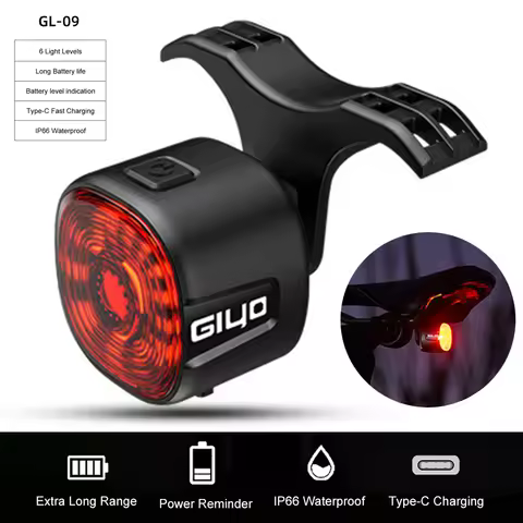 GL09S Auto Brake Sensing Bicycle Tail Light -USBRechargeable, lP66 Waterproof LED WarningLight for M