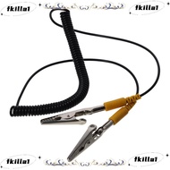 FKILA Anti-Static ESD Grounding Cable, 2mm Black Coiled Cord, Durable 180cm / 71" PU,Metal Male-to-F