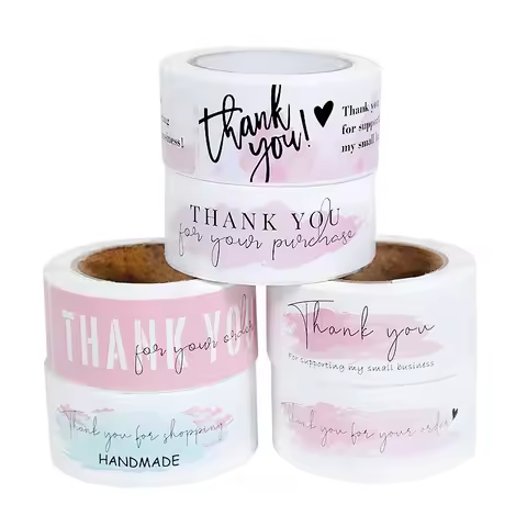 120Pcs/roll Thank You Self-adhesive Label Sticker Rectangular Sealing Stickers Business Bakery Shop